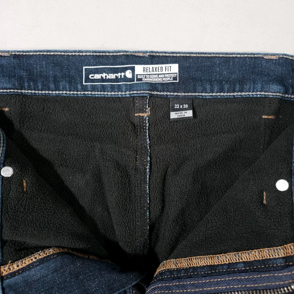 Carhartt Fleece Lined Jeans Mens 33x30 Blue‎ BD4939-M Relaxed Fit Straight Leg